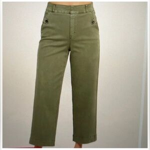 Spanx Pants Womens Stretch Twill Cropped Wide Leg Olive Green Pockets size M